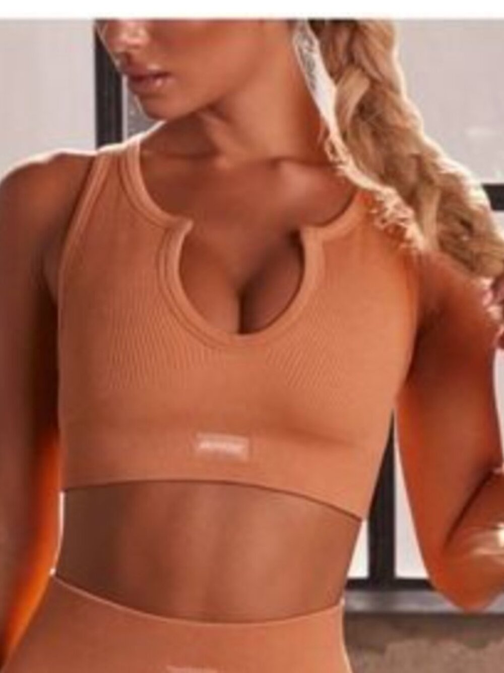 Bo+Tee Women's Ribbed Sports Bra Top in Caramel